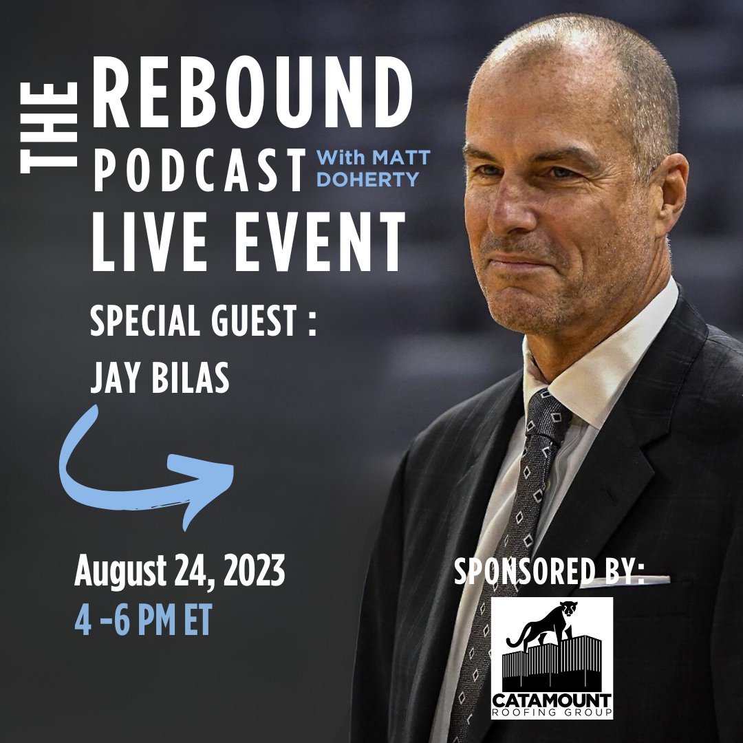 DohertyMatt's tweet photo. The REBOUND Live Podcast event with special guest @JayBilas is happening on August 24! We are excited to have Catamount Roofing as our All Star sponsor this year.
.
Learn more about them: https://t.co/DRwHRDQrOn
.
.
#catamountroofing #REBOUND #REBOUNDPodcastslive #jaybilas https://t.co/2b83UIBPFB