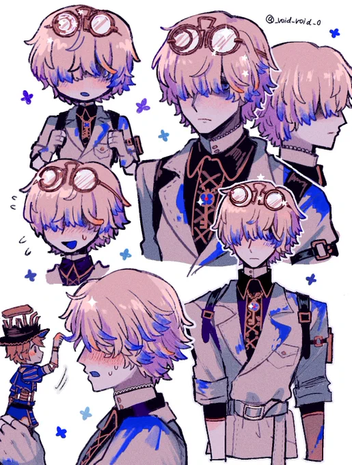 4月の頃描いて放置してたど趣味のメカクレ修復員くんの絵(やや配墓配)