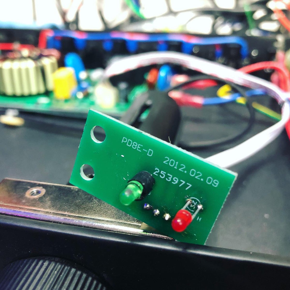 A #powerconditioner that went down after snapping in the #rackmount cabinet. The front panel has been remounted and torn #wiring repaired. The red/green #lights have also been replaced. Job done 👍 #musicequipment #repairs #fixingthings