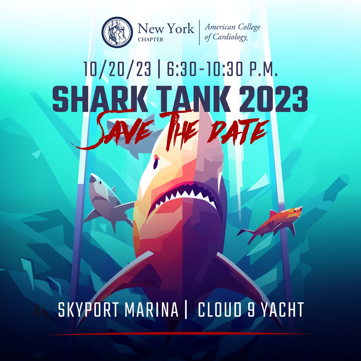 #Cardiology pros in NY: Submit your idea for @NYSCACC's Annual Shark Tank #innovation competition this October! 🦈 We'll again be aboard the Cloud Nine IV yacht ⛴️ circling #NYC, and there will be cash awards for the winners! The submission deadline is Sept. 15th! To submit…