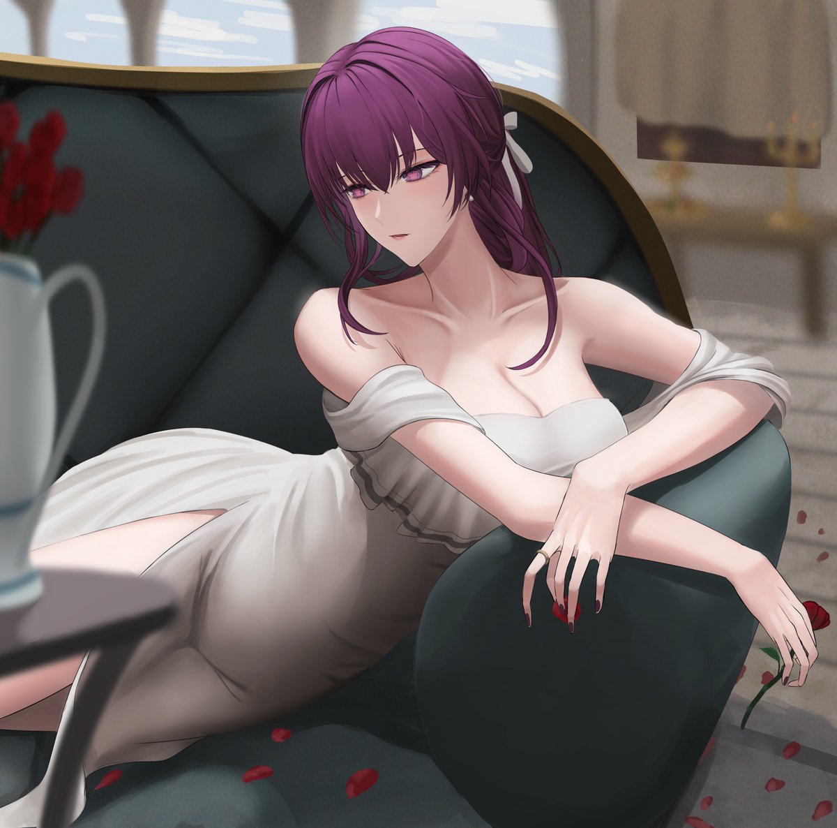 Kysteryz's tweet photo. Kafka in white dress  
#スターレイルリリース #HonkaiStarRail #Kafka https://t.co/dsL4E33bkb