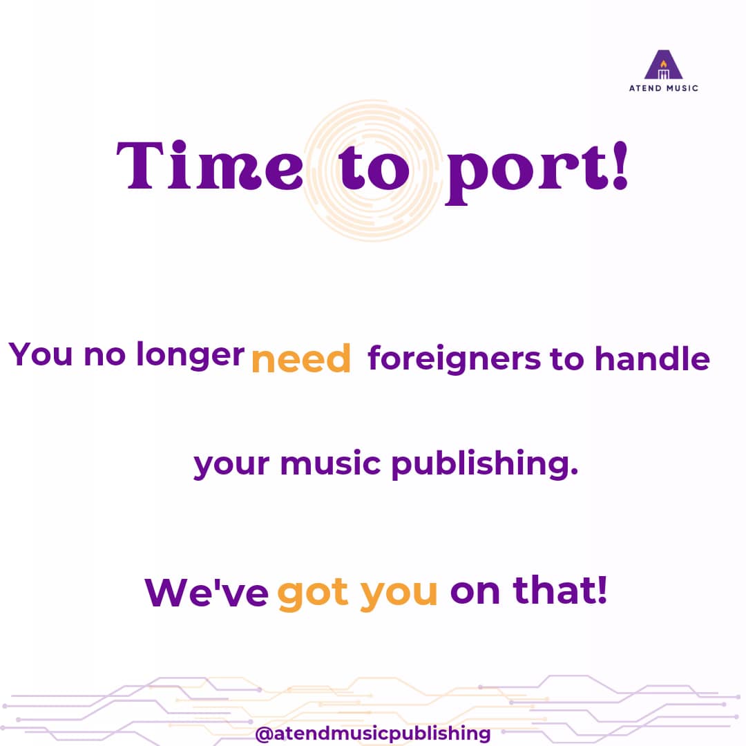 Need your music publishing sorted? L👀k no further... As a Naija company, we understand your needs better.💯
DM us, let's handle your publishing.✨
#tuesdayvibe
#publishingroyalties 
#AtendMusic #atendmusicpublishing #musicpublishing #musicpublisher #nigerianmusicpublisher
