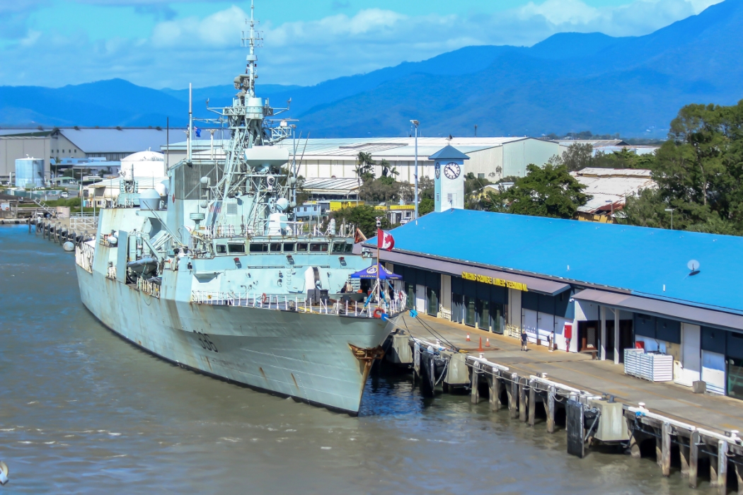 Royal Canadian Navy frigate HMCS Montréal alongside at Cairns in Queensland, Australia, prior to taking part in Exercise Talisman Sabre 2023. More on the latter in the magazine currently under production (Sept ed, out 18.8.23). Photo: POCSS Christopher Eylward/RAN.