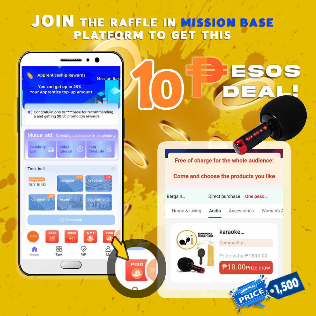 MissionBase01's tweet photo. Get a chance to WIN Bluetooth Karaoke Microphone worth 1,500 for ONLY 10 PESOS!
WHAT ARE YOU WAITING FOR? JOIN THE RAFFLE NOW!
#MissionBase
#legitOnlineplatform
#karaokemicrophone https://t.co/EqIFBbEd37