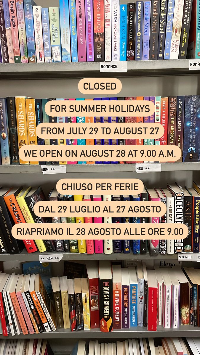 angloamericanb's tweet photo. We will be closed for summer holidays from July 29 to August 27. We will reopen on August 28 at 9am. Happy Holidays! #feelslikesummer #onvacation #booktwitter https://t.co/YKfO7JvtOw