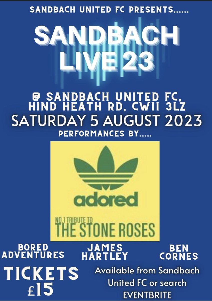 Sandbach Live 23 - 5 August at Sandbach United. Get your tickets now, visit the club or eventbrite.co.uk/e/sandbach-liv…