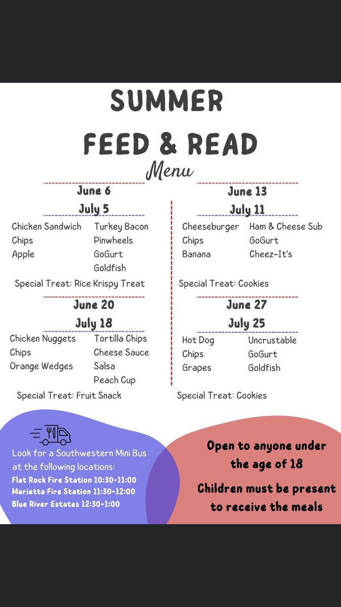 SWShelbySpartan's tweet photo. It is the final day of our Summer Feed and Read! The Kona Ice truck will once again be there to give out free snow cones to all of the children today! https://t.co/dYbURKqnMR