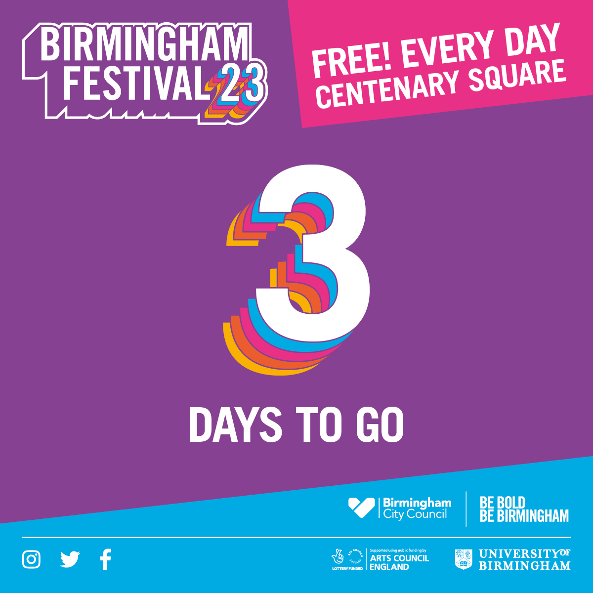 BhamFestival23's tweet photo. 3 days to go! 

Plan your travel and your visit to the FREE @BhamFestival23 with the handy information at https://t.co/2WG9uOycFY including food and drink options, advice for families and the all important toilet info! #schoolsout #BirminghamFestival23 https://t.co/vi8CkVKxSI