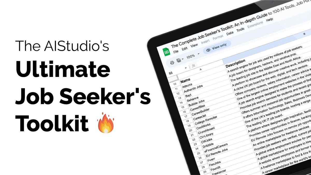 🎯 AI isn't here to take jobs, it's here to help you land one!✔️

💫 This placement season, 100x your job search with:
- 100+ AI tools
- 100+ job portals
- 100+ prompts

Get this list ASAP: 
1. Like ❤️ 
2. Retweet 🔁 
3. Follow <a href="/TheAI_Studio/">The AI Studio</a> 
4. Comment "AI"