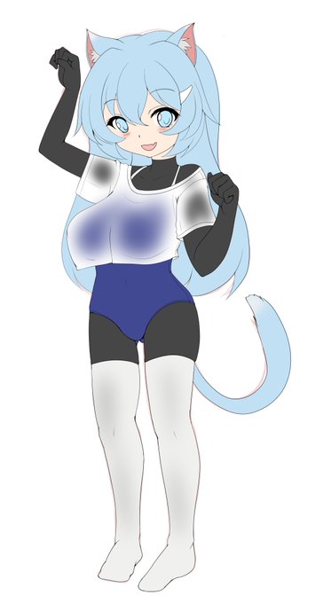 Tシャツ+スク水のケモミミちゃんの下描きです!
髪の色とか変わるかもしれません 