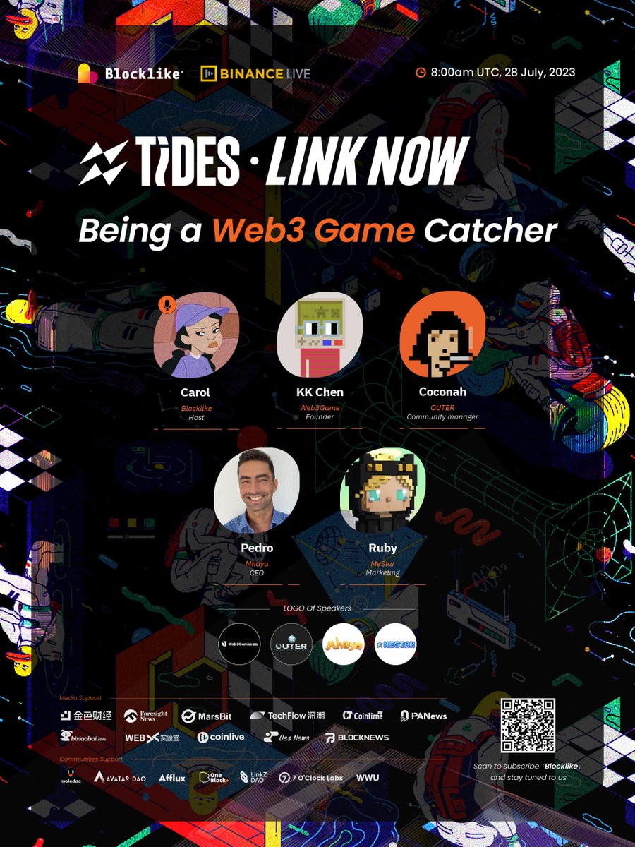 blocklikenet's tweet photo. 📢Blocklike #linkNow #binancelive coming !
🎙️Being a Web3 Game Catcher
⏰ 8:00 AM UTC, July 28
📺 https://t.co/yfmx65eAif
Let's have fun together👀
Guests👇
@web3games @OUTER_GAME @Mhaya_Official @MeStar_Game
💰$350+ NFT
All rewards are offered by our guests🫡
more info👇 https://t.co/L7mcdBD4Mg