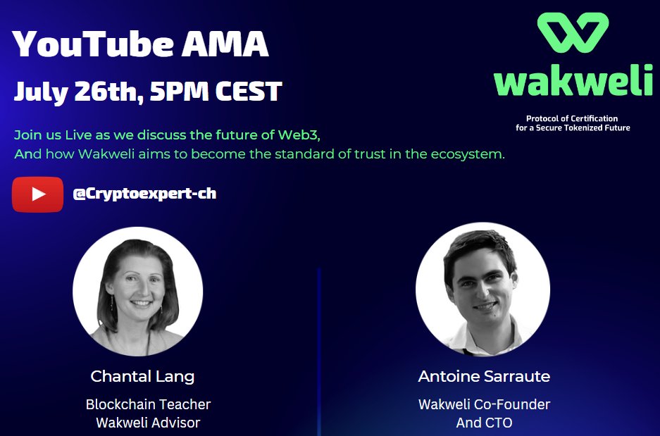 WakweliChain's tweet photo. YouTube AMA 🗣️
Join @antoine_svc, our Co-founder and CTO, as a special guest on @Chantal_Lang's show tomorrow at 5pm CEST!
Don't miss this chance to catch up on last week's exciting news and get a sneak peek of what's ahead!
See you there! 🤩
https://t.co/XSbSD55WLX