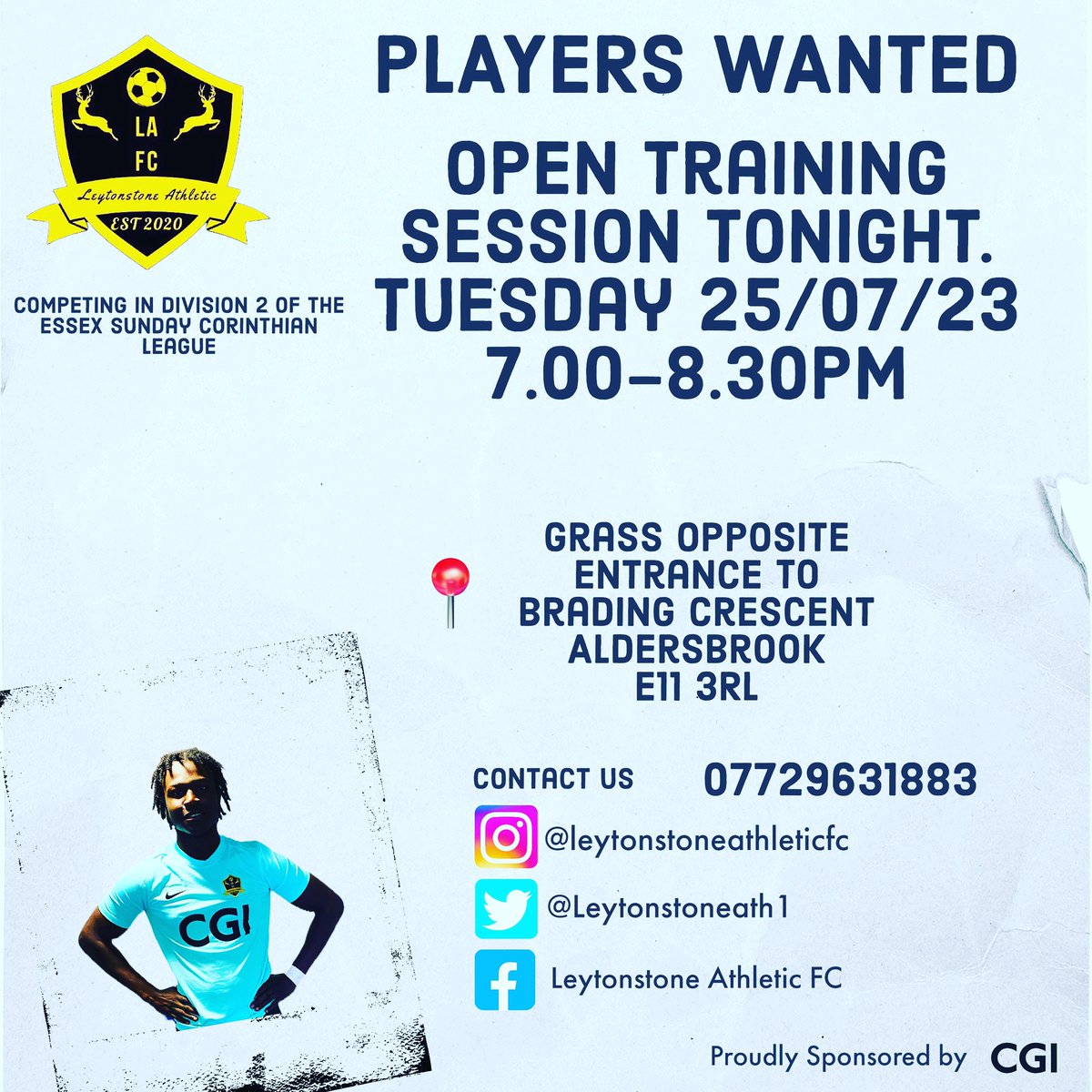 Open training session tonight for anyone 16+ Male interested in joining a new team or just looking to get back into football. Give us a shout on the above contacts or come down to address in post.