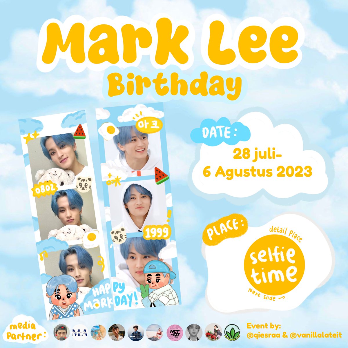 qiesraa's tweet photo. ₊˚✧ Happy Mark Lee Day!!! ✧˚₊‧

Mark Lee Photobooth Event ♡
by @qiesraa &amp; @vanillalateit 

🗓️28 Juli - 6 Agustus 2023
📍Selfie time 
(details on picture✨)

Let’s go hype together #markblueday, Markf!! Don’t forget to tag me on instagram or twitter!🩵 https://t.co/imWwjSRJxo