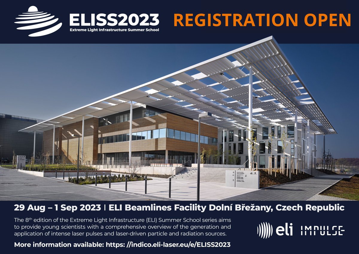 💥The 8th ELI Summer School #ELISS2023 is coming soon, so do not forget to sign up! We have an exciting program for you. It will take place at <a href="/ELIBeamlines/">ELI Beamlines</a> in Dolní Břežany from 29 August to 1 September 2023. Looking forward to you! <a href="/ELI_laser/">ELI</a>