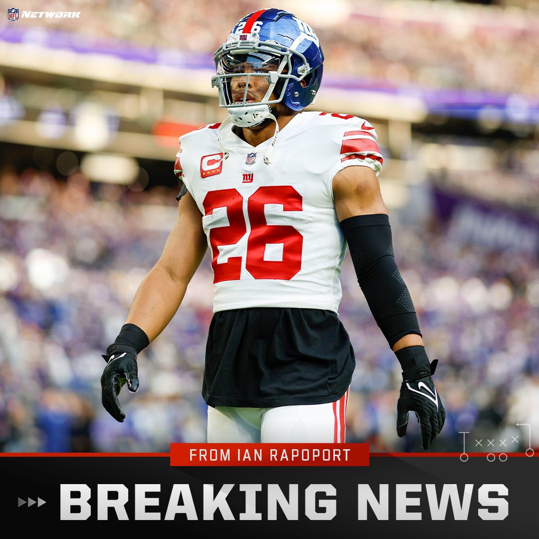 RapSheet's tweet image. Surprise! 🚨 🚨 🚨 

The #Giants and star RB Saquon Barkley agreed to terms on a new 1-year deal worth up to $11M, sources say, as Barkley gives himself a chance to beat the franchise tag. He gets a $2M signing bonus.

Bottom line: Barkley is coming in &amp;amp; will be at training camp.