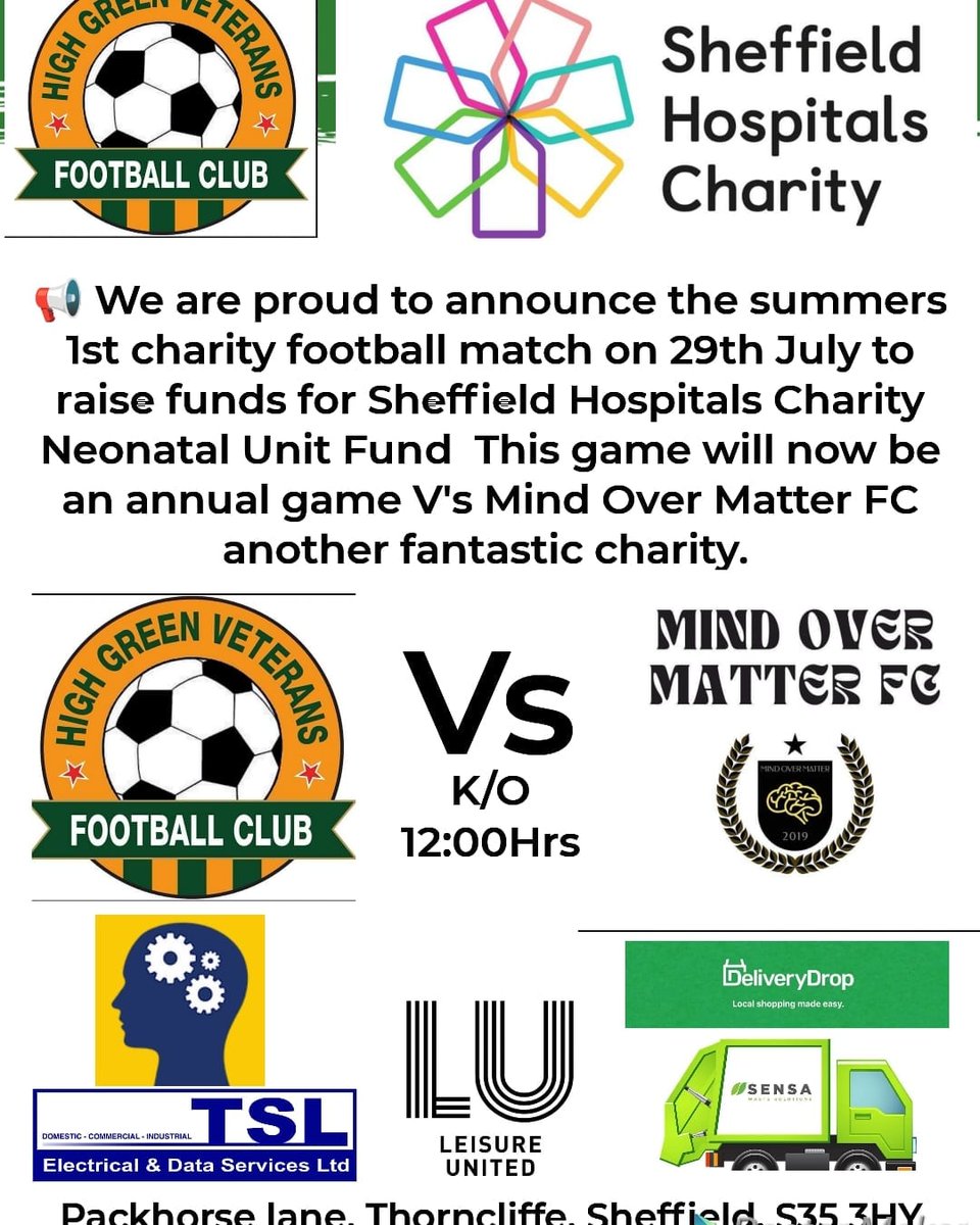 HighGreenVetsFC's tweet photo. Please show your support for this great cause that High Green Vets FC Ov35's &amp; @over_fc are raising money for this Saturday, all welcome to come along and show your support.

Drinks and food after the game @ThePackhorseHighGreen.

https://t.co/VHnDJwnaGY https://t.co/ePbfi4qMZ4