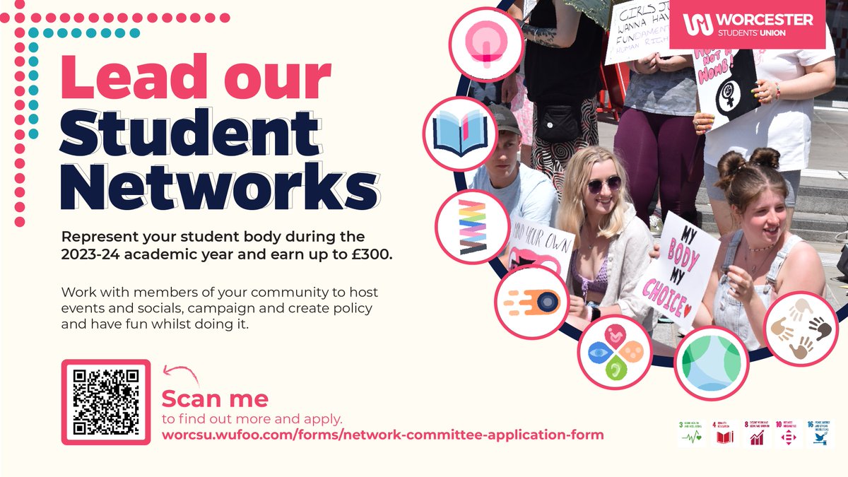 Earn up to £300 as a Network Committee member and make new friends and memories, all while advocating for diversity and inclusion on campus through events, campaigns and official policies. For more info on the Networks and how to join, visit: worcsu.com/yourvoice/netw…