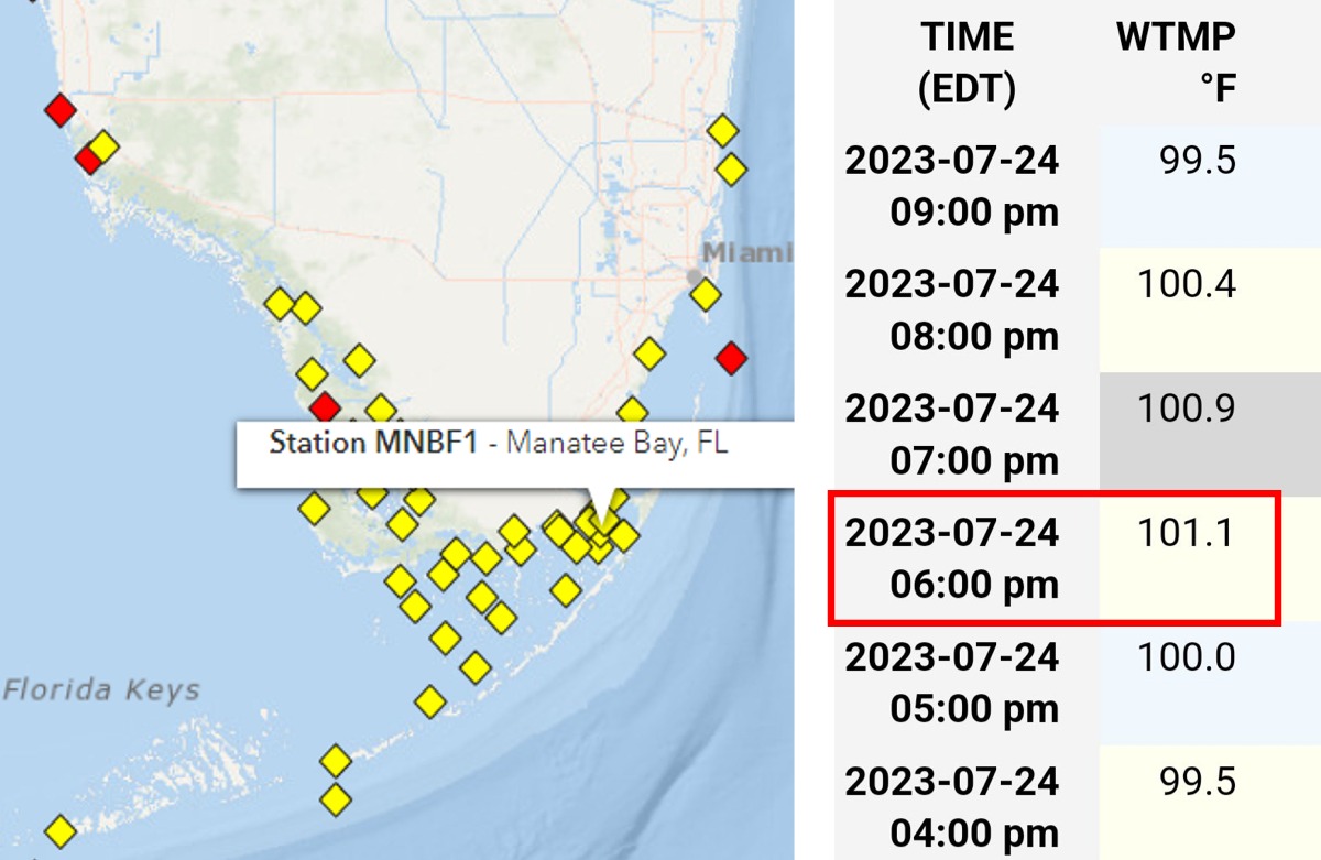 Lots of chatter on water temps... especially South Florida and the Keys. Manatee Bay yesterday recorded a 101.1 degree reading! This could be a new World Record if verified. Many stations down there were middle to upper 90's Monday. spaghettimodels.com