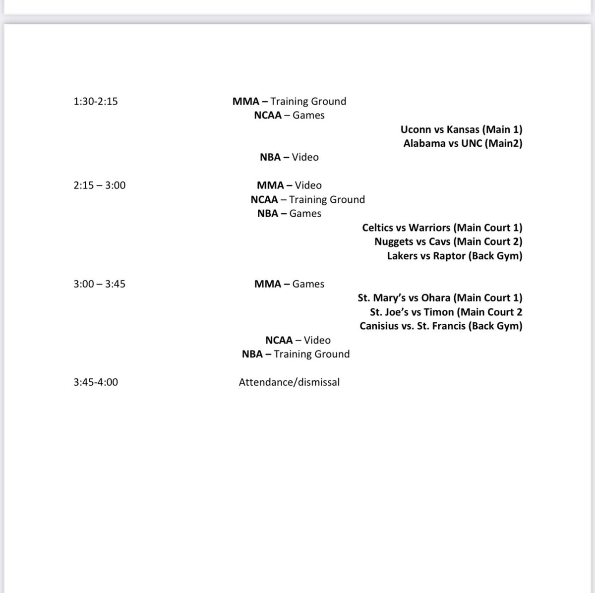 StJoesHoops's tweet photo. Here is the camp schedule for today, Looking forward to another great day! https://t.co/0CatpMtVQB