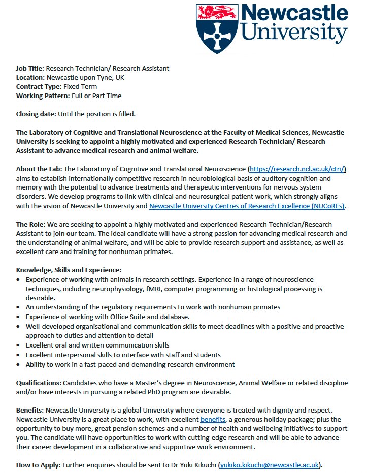 yukiko_kikuchi's tweet photo. We are seeking to appoint a highly motivated and experienced Research Technician/Research Assistant to join our team. The ideal candidate will have a strong passion for advancing medical research and the understanding of animal welfare.

Please DM &amp; RT: 
https://t.co/ezCsgxcXIC https://t.co/wyVIYMmbim