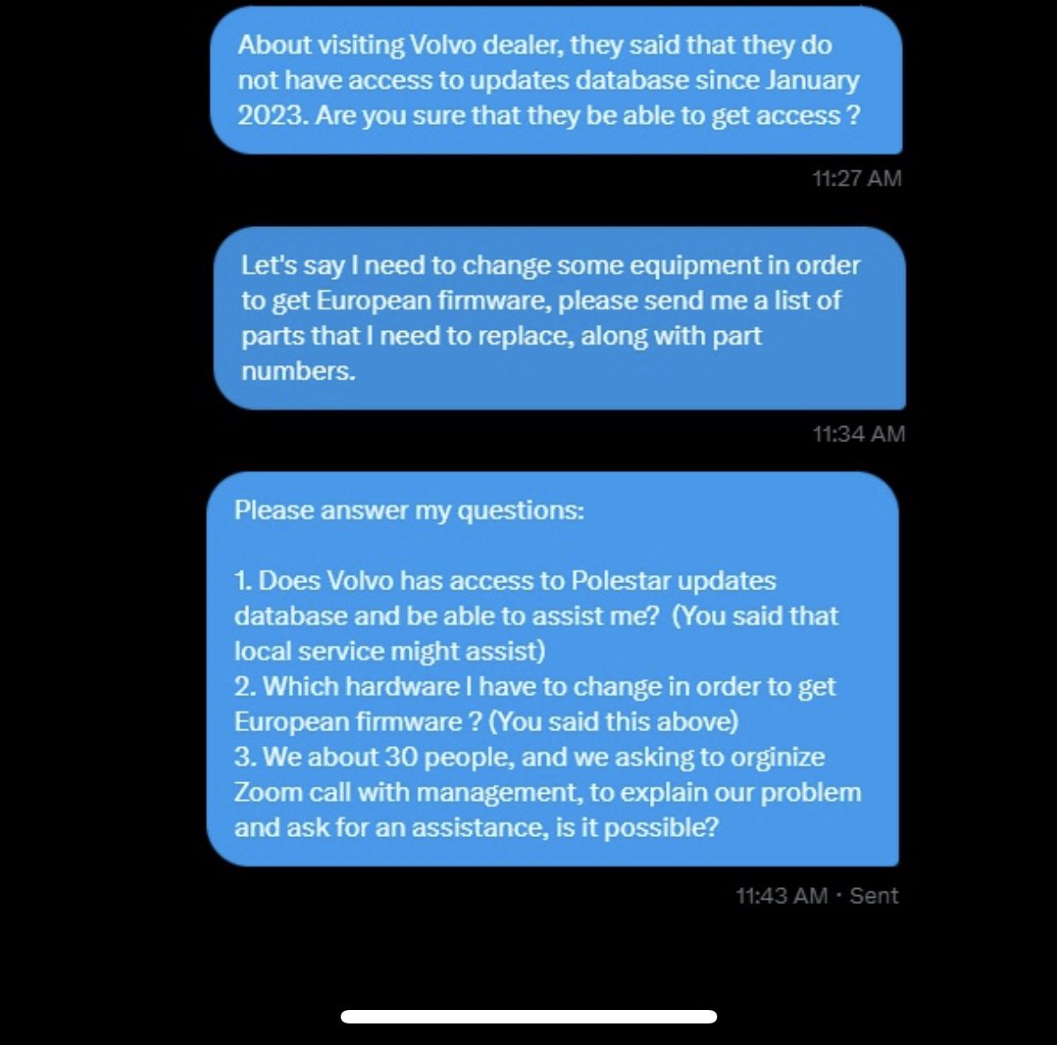 ryslandish's tweet photo. OMG! Finally I have received message from @PolestarCars Support Team !!!

So I asked questions replying to the message. 

Waiting for response. 

@volvocars  maybe you can give some information?

#polestar #volvo #polestarupdates #gelly #polestar2 #CustomerRights https://t.co/vJg0foFE8B