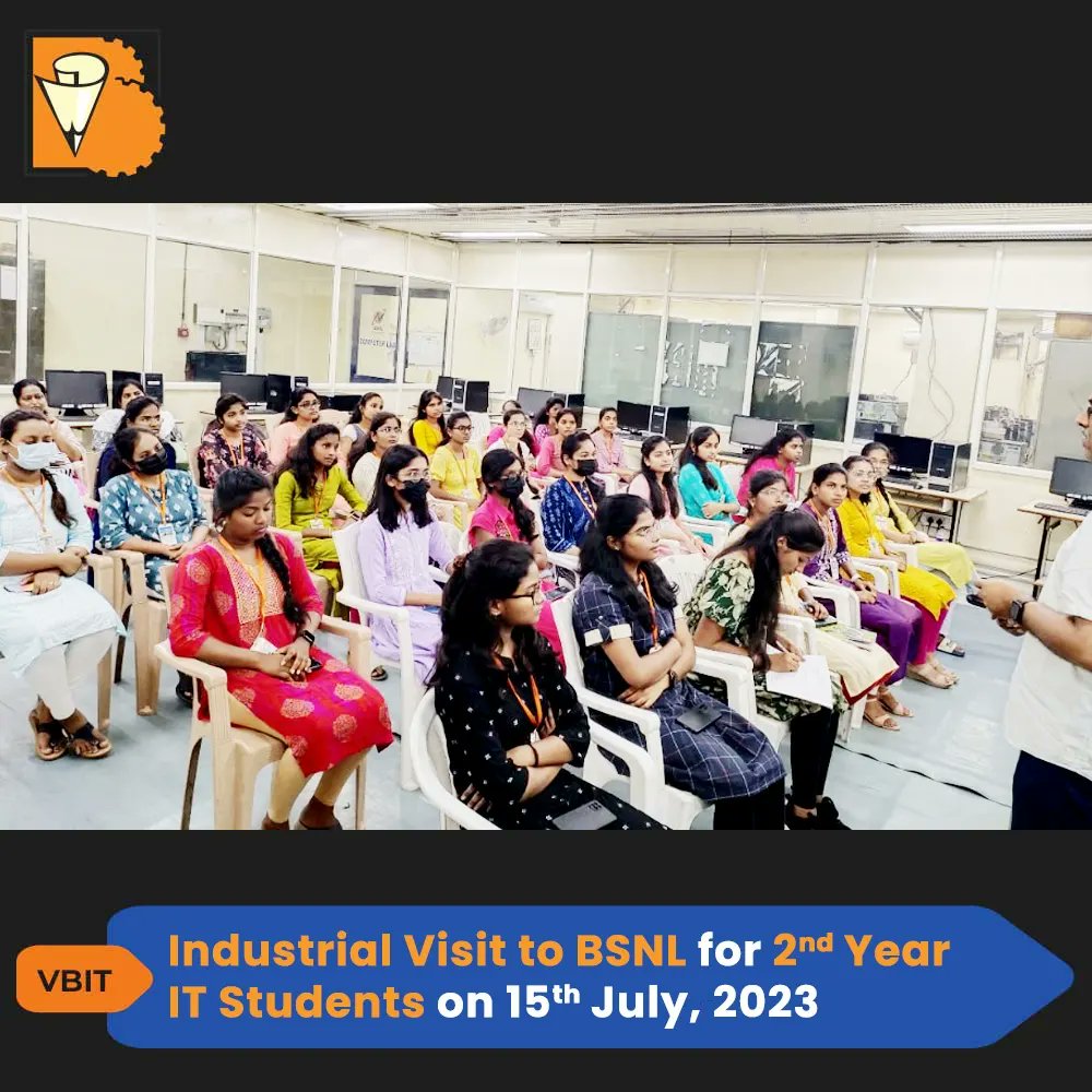 VBITHYD's tweet photo. Our 2nd Year IT Students' Industrial Visit to BSNL was a resounding success! A huge thanks to BSNL for hosting us and providing valuable insights into the world of telecommunications.
#VBIT #IndustrialVisit #Technologies #BSNL #IT #Telecommunications #Event #LiveDemonstrations https://t.co/Q46kw0DEEd