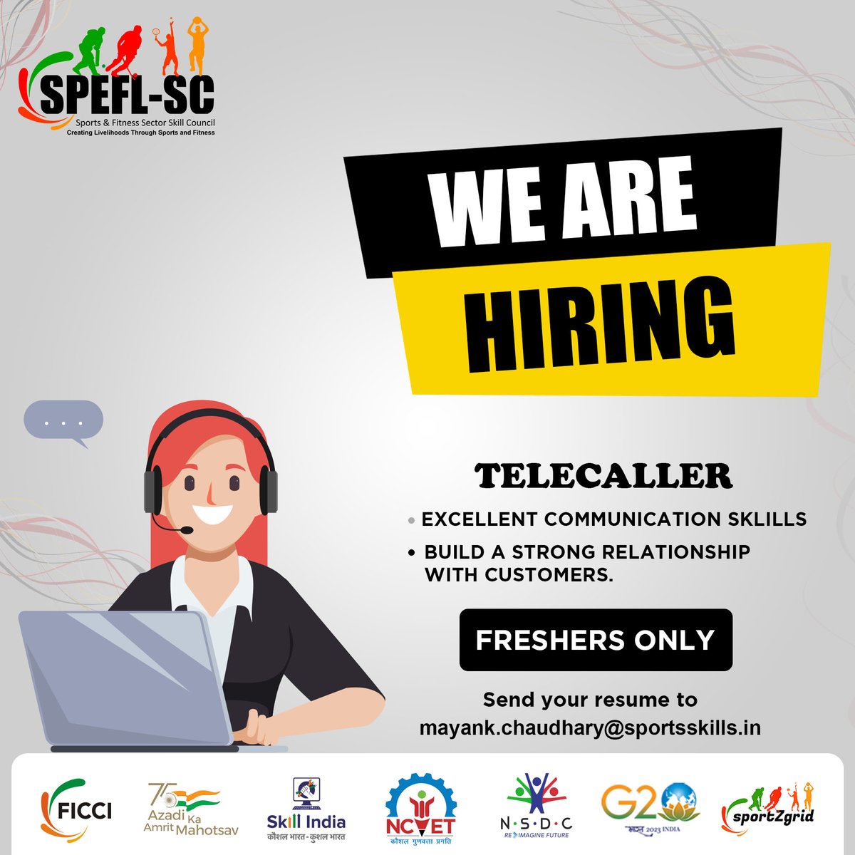 SPEFL_OFFICIAL's tweet image. 📞💼 Hiring Alert: Telecaller Position for Freshers! 🌟
Click on this link to join our team. 
Apply here:- sportsskills.in/apply 

.
.
.
.
.
.
#HiringTelecaller #FreshersWelcome #ExcellentCommunication #CustomerRelationships #JoinOurTeam #CareerOpportunity #ApplyNow