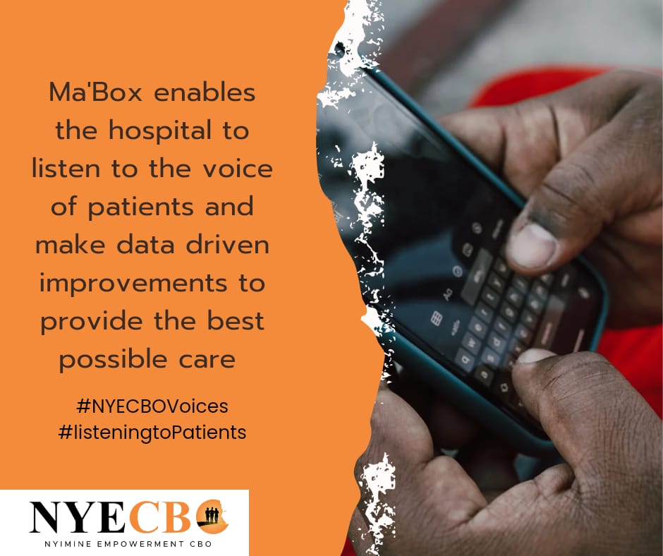 Feedback is vital in improving any service including healthcare .NYECBO has partnered with Kambajo dispensary to ensure that service delivery will be improved after collecting feedback from service users through an online platform called MA'BOX. #NYECBOVoices #BetterHealthcare