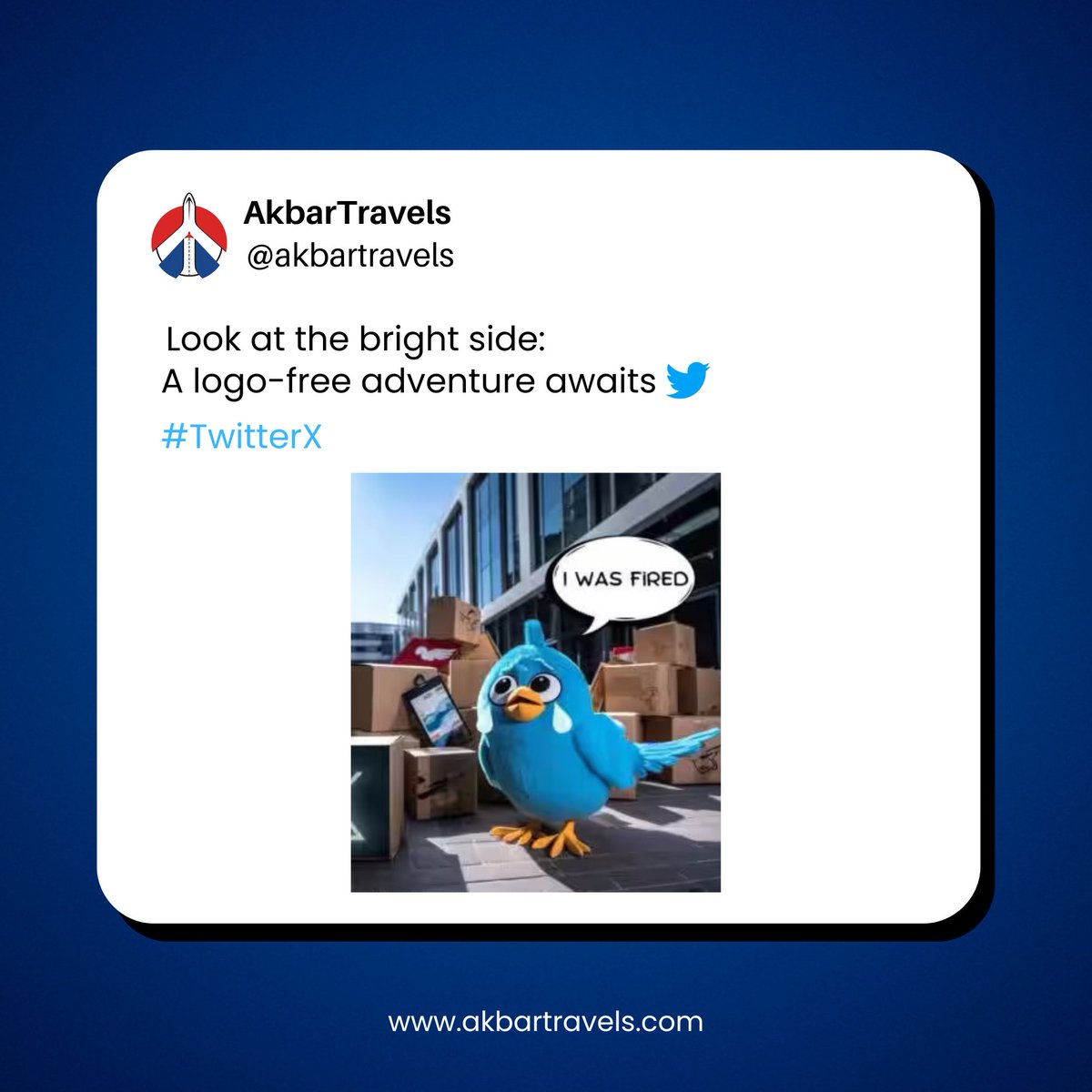 AkbarTravelsIN's tweet photo. Logo-free and Carefree: Let's roll! #TwitterX #twitterlogochange #twitterlogomemes #trending #trendalert #xtrend #elonmusk #twitterbird #twitterbirdfired #akbartravels #trendingmemes #XTwitter #Xitter #TheX https://t.co/7t7qZrjdxW