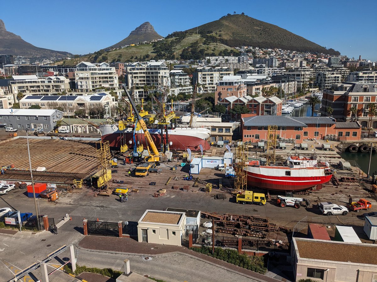 The salvage of Bark Europa is about to kick off. View from the Radisson Red rooftop bar, V&amp;A Waterfront.