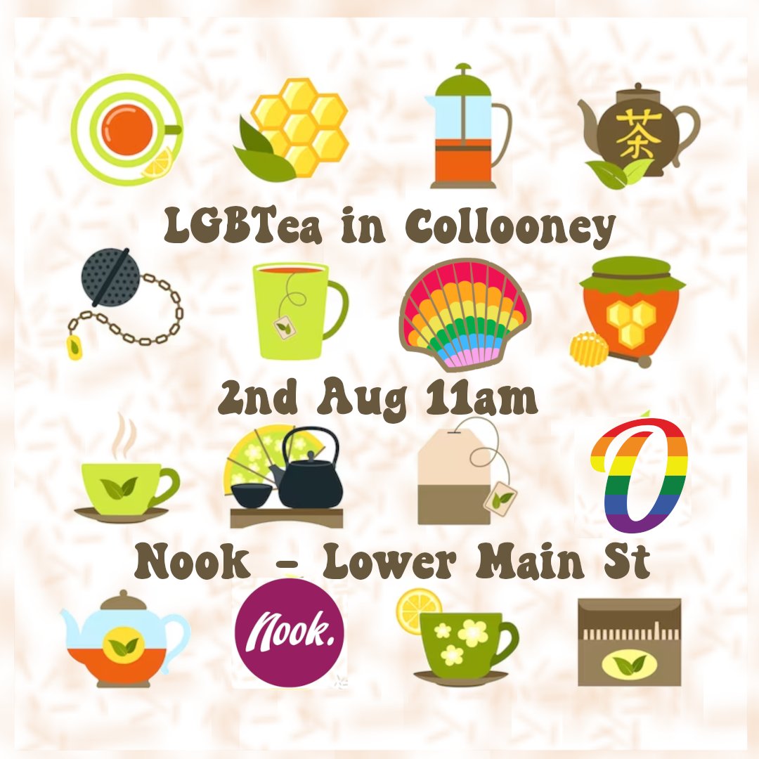 LGBTea in Collooney!!!
What better way to start Sligo Pride festivities than meeting your friend for a cuppa?!
Join us in <a href="/EatatNook/">Nook.</a> in Collooney for a good congragationn with our friend from <a href="/OutwestLGBT/">OutWest</a> .
2nd Aug 11am.
#sligopride