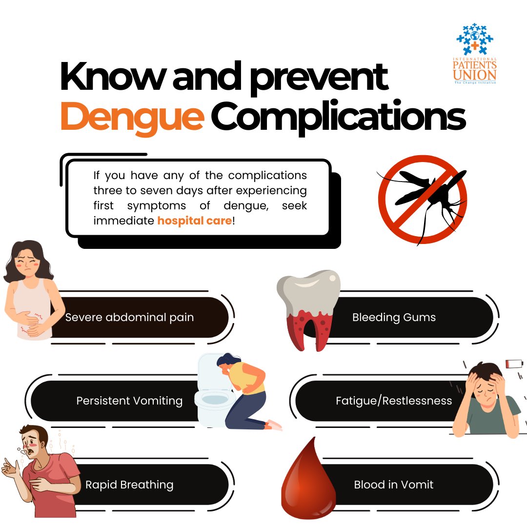 Know and prevent dengue complications! 

Source: WHO SEARO 

#patientsunion #rain #dengue #vectorbornediseases #mosquito #health #healthcare 

@RajendraGupta