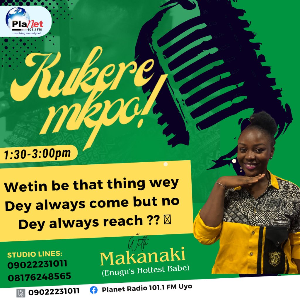 Planet_101FM's tweet photo. #kukeremkpo with Hottest Enugu babe ChyBekee aka Makanaki Makanaki Oap
Wetin be that thing wey Dey always come but no Dey always reach ?? 🤪
First 5 correct answers wins Airtime 🤗
Courtesy: Planet Radio 101.1 Uyo
#cruiseTuesday
#researchquestion https://t.co/t3Q9sl6UWM