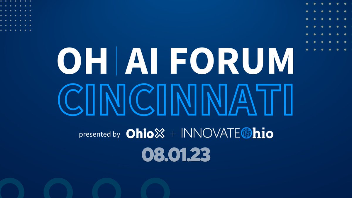 Next week's OH | AI Forum: Cincinnati is SOLD OUT! We'll be at @1819Innovation and joined by Lt. Gov. @JonHusted as well leaders from... - @awscloud - @FifthThird - @Microsoft - @8451group - @ProcterGamble - TQL - @CincyChildrens - @uofcincy - @miamiuniversity - @KPMG