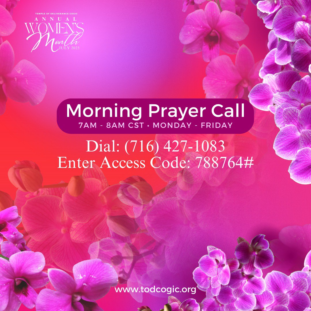 Join us now in prayer by phone from 7am - 8am CST.
Dial (716) 427-1083
Enter Access Code: 788764#
•
•
•
#todcogic #todwm23 #prayer #pray #faith #hope