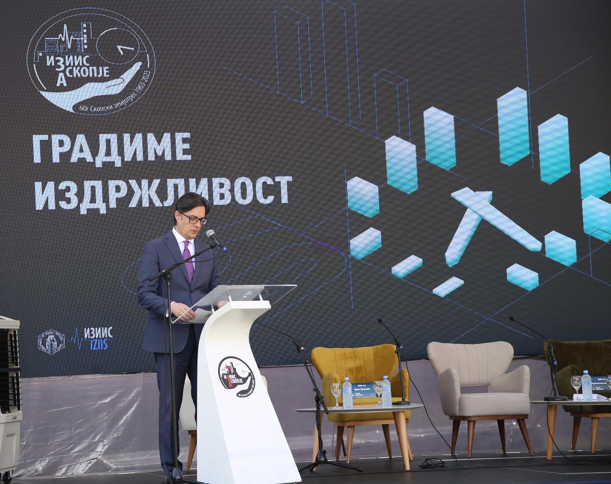 UNDPMK's tweet photo. Honoring the memory of the 1963 Skopje earthquake that shook the city 60 years ago, on „We build resilience“ conf. organized by IZIIS, together with our partners we pledge for a resilient future for Skopje ensuring a safer and stronger community for generations to come.
#Skopje60 https://t.co/TVhesahFto