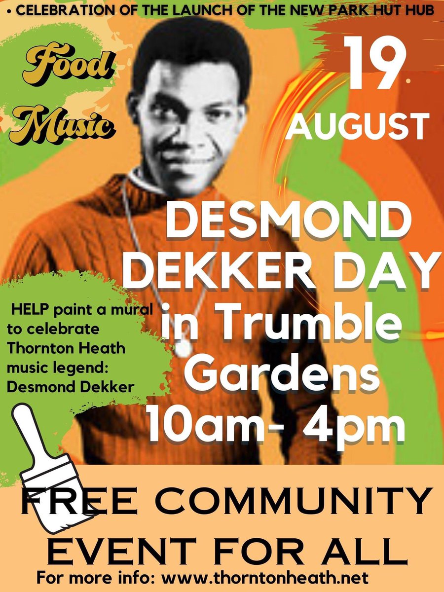 Thornton Heath Community Action Team (@thcat1) on Twitter photo Calling all local superheroes! 🦸♀️🦸♂️🦸
Join the volunteering crew at #TrumbleGardens on August 19th, and be part of the #DesmondDekker Day celebration! From an hour to the whole day, every helping hand counts! 💪🙏
📩 action@thorntonheath.net #thorntonheath #croydon Calling all local superheroes! 🦸♀️🦸♂️🦸
Join the volunteering crew at #TrumbleGardens on August 19th, and be part of the #DesmondDekker Day celebration! From an hour to the whole day, every helping hand counts! 💪🙏
📩 action@thorntonheath.net #thorntonheath #croydon