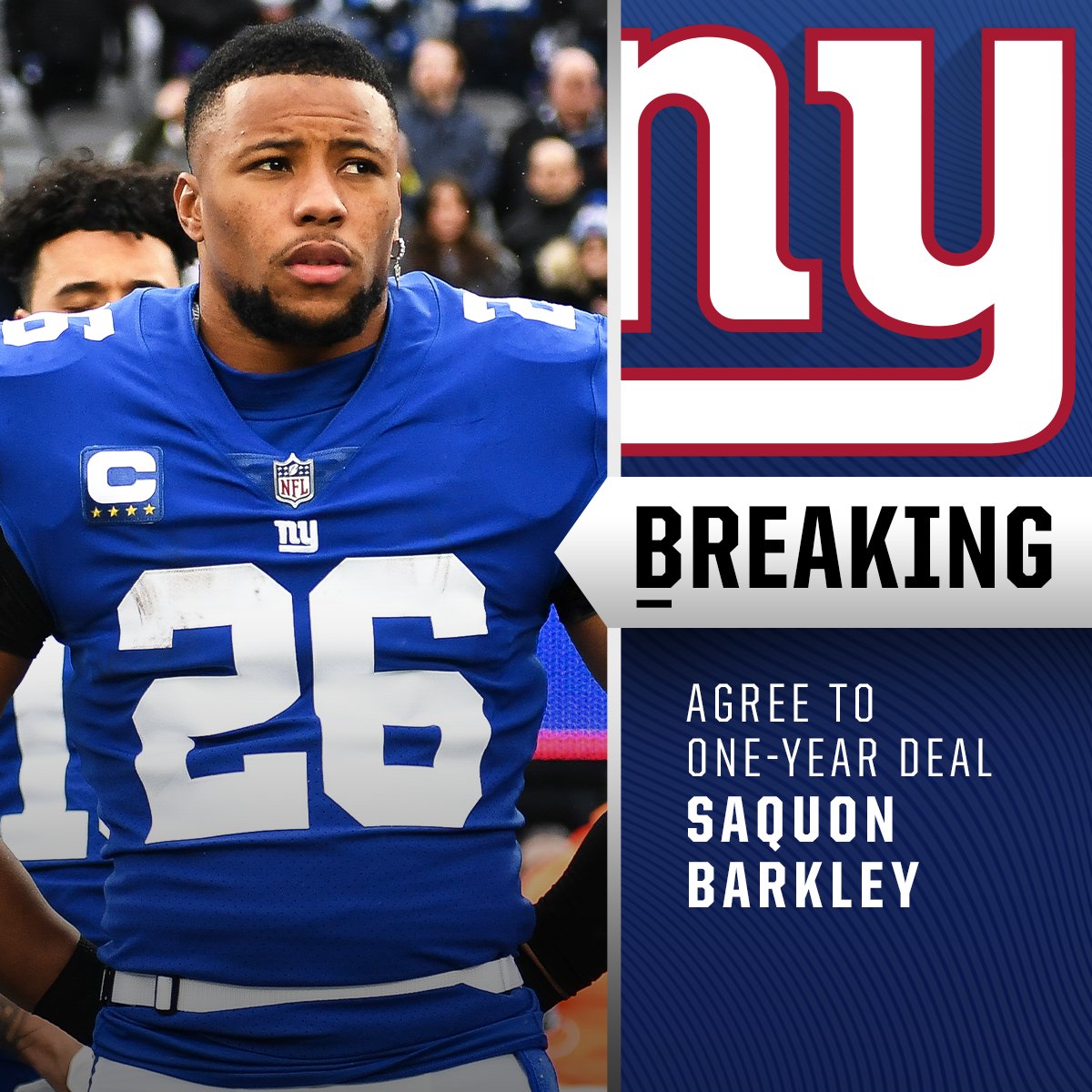 RT @NFL: Giants, RB Saquon Barkley agree to terms on 1-year deal worth up to $11M. (via @RapSheet) https://t.co/jOJ6Y67xy0
