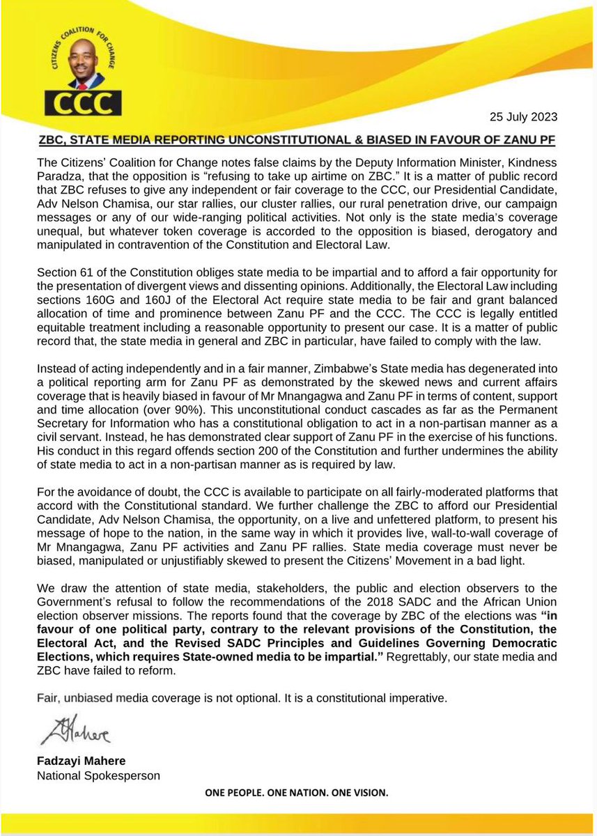 LondonCCCBranch's tweet photo. ZBC, State media reporting unconstitutional and biased in favour of Zanu PF https://t.co/WtoKpfy6r9