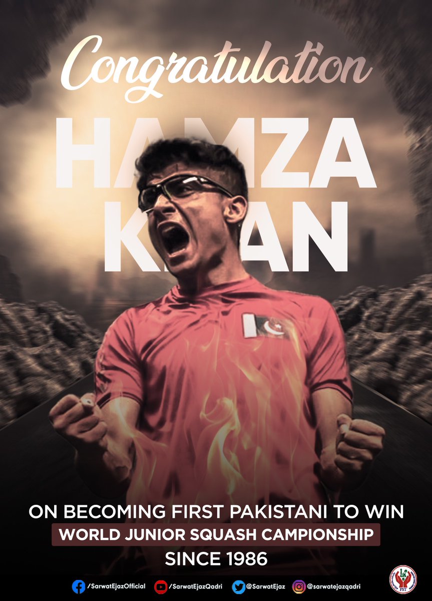 Congratulations !💚💫
HAMZA KHAN ..On Becoming the First Pakistani to Win #WorldJuniorSquashChampionship Sinc 1986!

#JoinPST #SarwatEjazQadri #PakistanSunniTehreek #QadriForChange #PSTPakistan #SunniTehreek #News #BreakingNews #Pakistan #Pakistani #PSTMovement #JusticeForAll