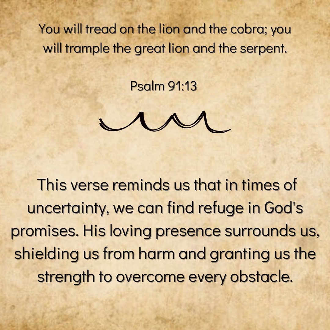 WorldBibleGuide's tweet photo. Psalm 91:13
🦁This verse serves as a reminder that with God as our protector and strength, we can confidently face any battle or difficulty.
#bible #bibleverse #bibleexplained #psalms #inspiration #courage #overcomechallenges #trustingod https://t.co/FDxDXyaiX3