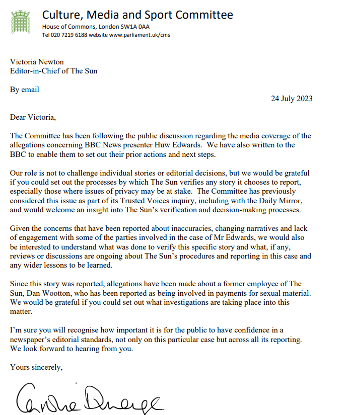 The Culture and Media Committee has written to the Sun asking what investigations are now underway into Dan Wootton, following <a href="/BylineTimes/">Byline Times</a> revelations.

"I'm sure you'll recognise how important it is for the public to have confidence in a newspaper’s editorial standards..."