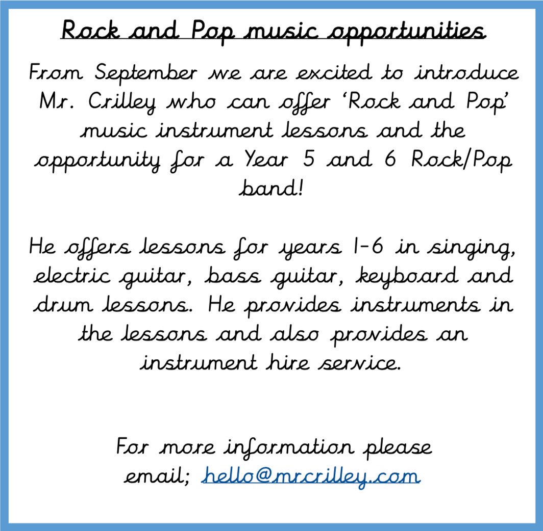 mrcrilleymusic's tweet photo. I am super excited &amp; grateful to offer music lessons @FOGaltres from next term!!This is a fantastic school &amp; I can’t wait to get started!! Please enquire online or email me at hello@mrcrilley.com #fogrock @FOG_Acorns @FOG_Conkers @FOG_Squirrels @FOG_Owls @FOG_Hedgehogs @FOG_Foxes https://t.co/73QYx32JfI