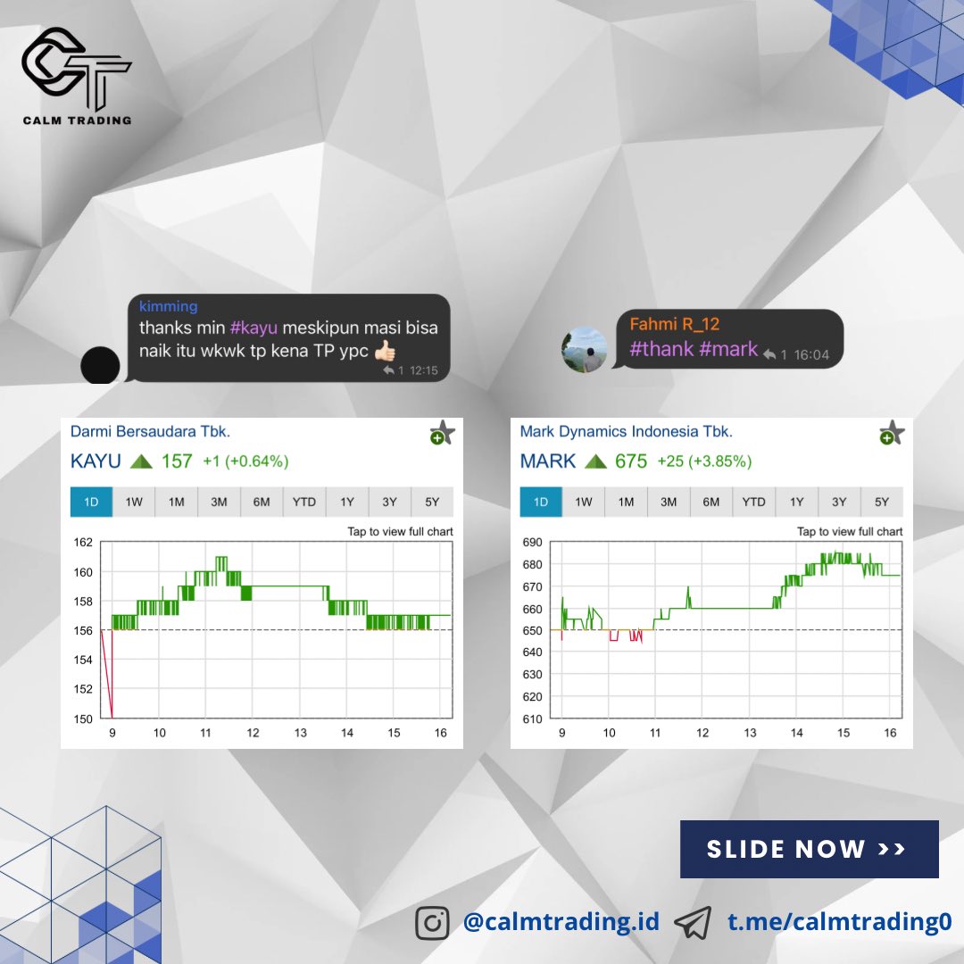 Ingin cuan trading? Ingin cepat kaya?  Yuk Follow Calm Trading. Cek link di Bio Kami yaa untuk join Trading bareng.

#Saham #tradingsaham #belajarsaham #sahamindonesia #IndonesiaBangkit