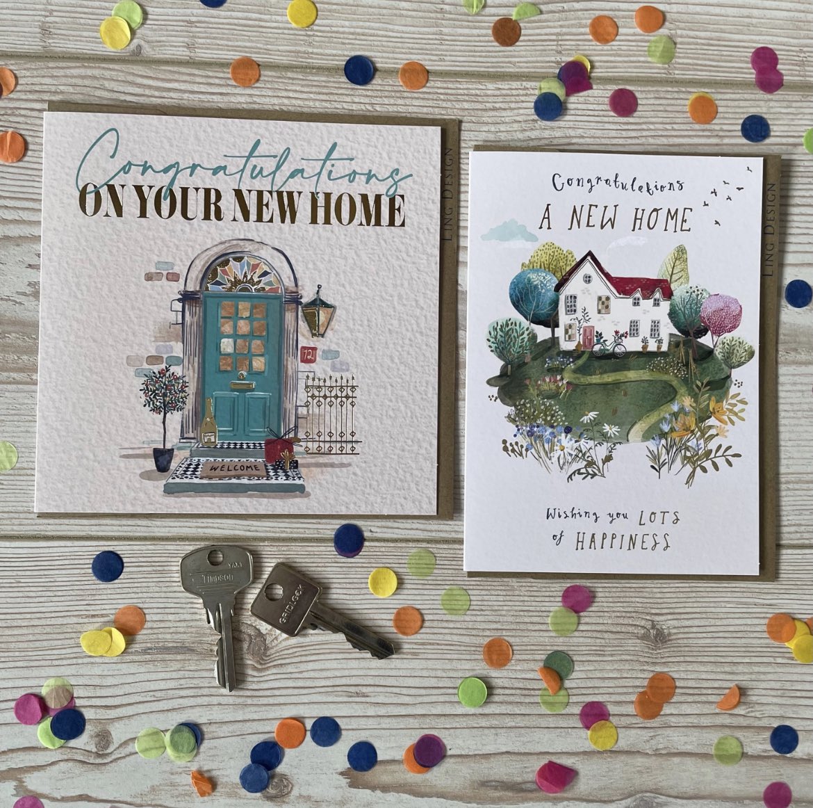 New keys, new home! Celebrate new beginnings with New Home designs by @greetingsbyling. Charming country cottage or cool townhouse, the intricate illustrations and stand-out gold foiling of these designs are perfect for toasting any new abode in style. . . #newhomecard