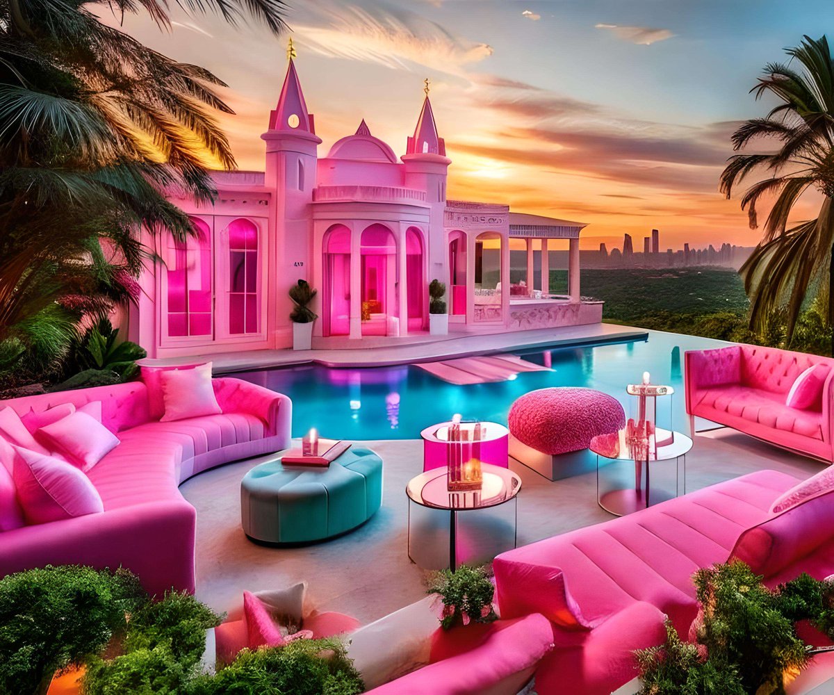 LunaRaines's tweet photo. @BlueWillow_AI  #bluewillow #barbiemovie📷📷  Barbie inspired dream apartment with pool. Created from Blue Willow AI. https://t.co/DBvi7rwBPu