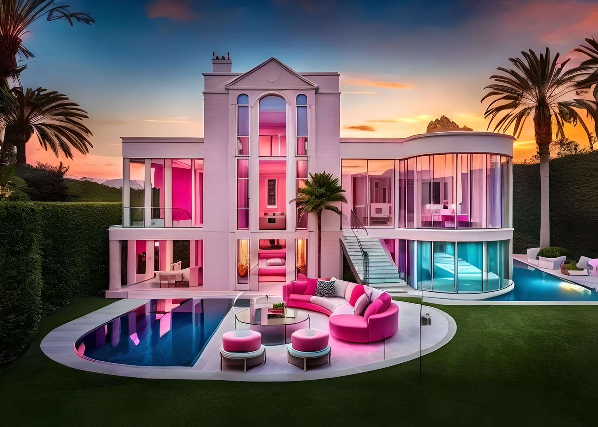 LunaRaines's tweet photo. @BlueWillow_AI  #bluewillow #barbiemovie📷📷  Barbie inspired dream apartment with pool. Created from Blue Willow AI. https://t.co/DBvi7rwBPu