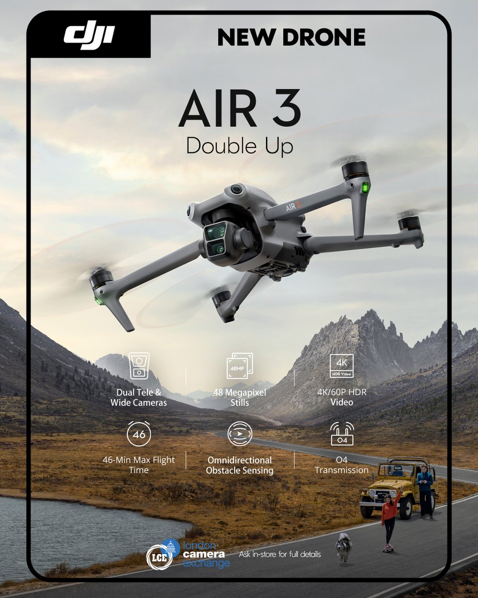 💥 Just announced | DJI Air 3 💥

The #DJI #Air3 is a powerful tool for unleashing your creativity and telling your story. With its dual-camera system, you can capture every detail of any scene in stunning 48MP photos and 4K HDR video. 

Find out more 👉 bit.ly/44ZpJNT