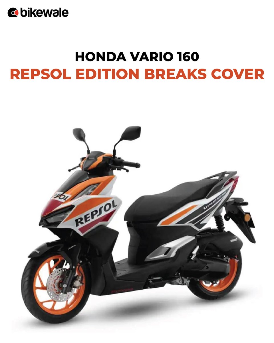 BikeWale's tweet photo. #Honda has bestowed its 160cc #sportyscooter, the #Vario160, with a special edition livery for the Malaysian market. This version of the scooter takes visual inspiration from #HondaMotoGP bikes in the form of #RepsolEdition graphics.
View more: https://t.co/Rf08ICfygT
#BWNews https://t.co/nxGNkk4CAd
